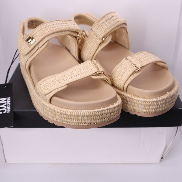 Madden NYC Women’s Flatform Sandals sz 9 with Adjustable Straps Raffia nib - Picture 2 of 6